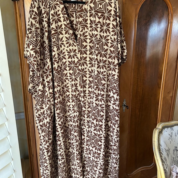 Noa Noa Caftan Elegant Brown Geometric Pattern Dress One Size - Picture 1 of 4